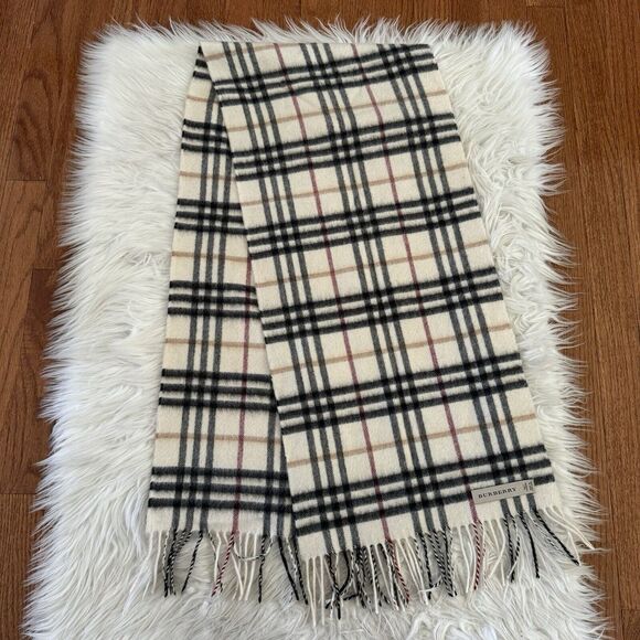 Burberry 100% Cashmere Scarf Unisex $590 Classic Nova Check Fringe Scarf Sand - Picture 8 of 11